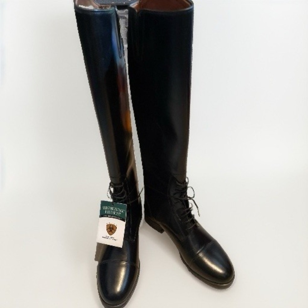 ARIAT Heritage FIELD RIDING BOOTS 7.6 Tie Laces Pull On Black Leather Med Calf